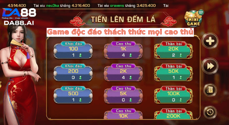 Chơi game tiến lên đếm lá online cùng DA88